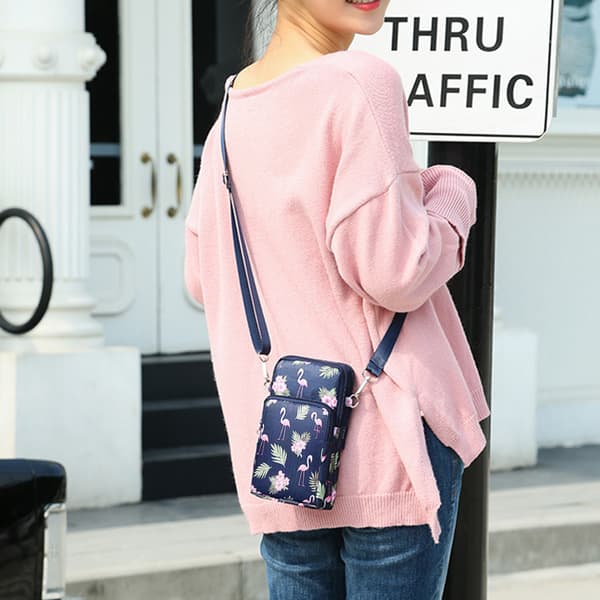 Multifunksjonell veske til mobil og tilbehør med justerbar stropp Flamingo Pattern