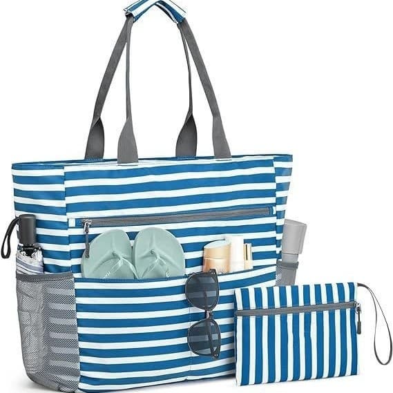 Foldbar Bærbar Strandtaske - Blå/Navy Blå