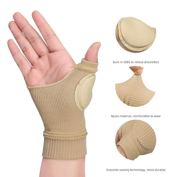 Håndleds tommelfingerstøtte kompressionshandsker 1 par Beige