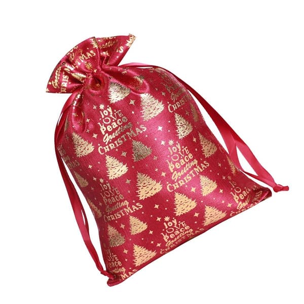 Jul Bomulls Dragsko Väskor 20x30cm (2-Pack) - Guldstämplade Festliga Presentpåsar