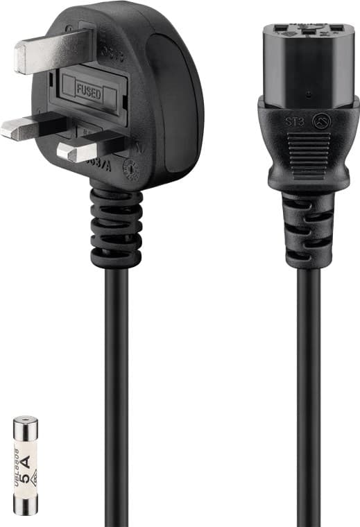 Apparatkabel UK/Storbritannien, 1,5 m, sort