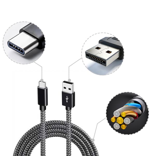 USB-A 2.0 til USB C-kabel med 3A hurtiglading Black 1 m