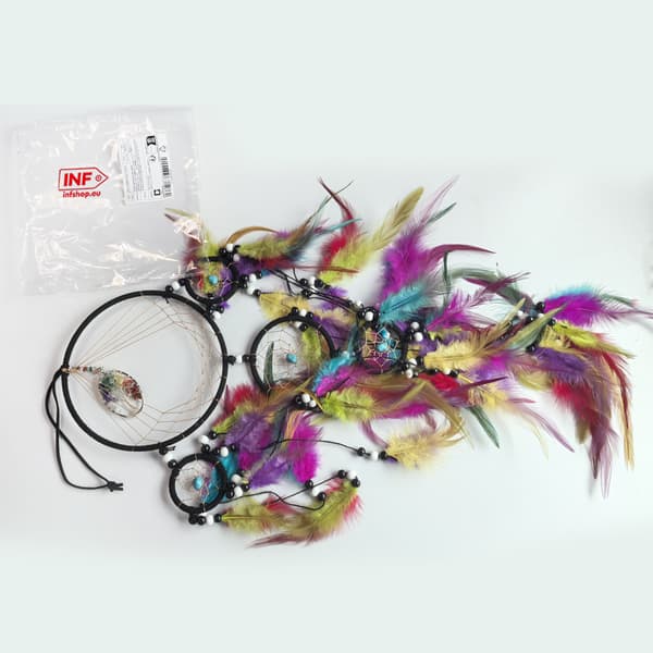Drømmefanger med fem ringer og krystaller MultiColor