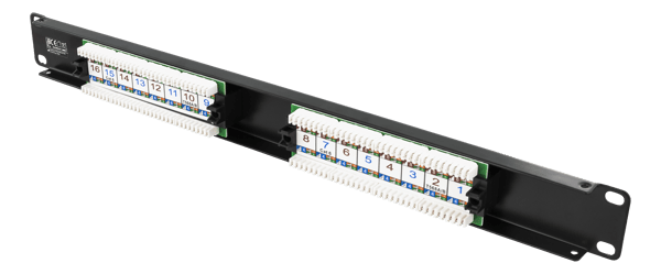 19" patch panel, 16+xRJ45, Cat6, UTP, 10Gbps, 1U
