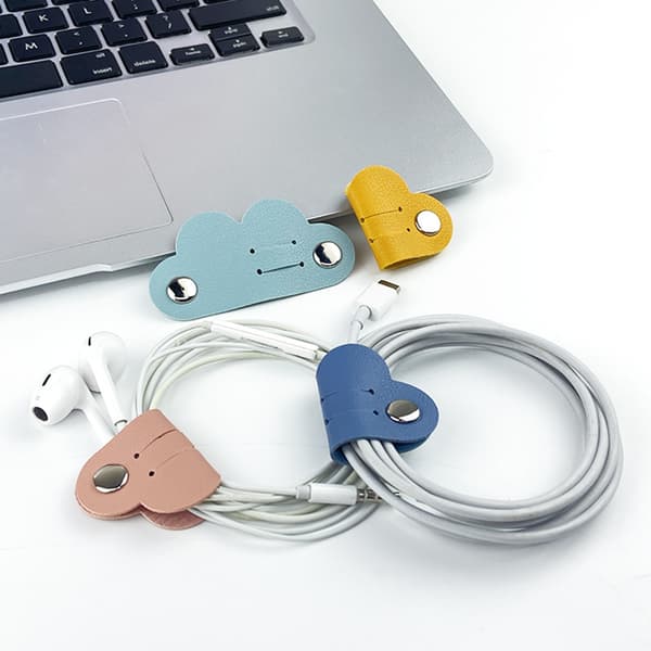4-Pack Cord Organizer, Lær Cable Organizer med trykklås Black