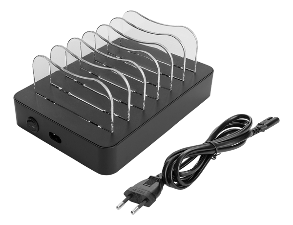 USB charging station 5x USB-A, 1x USB-C fast charge, black