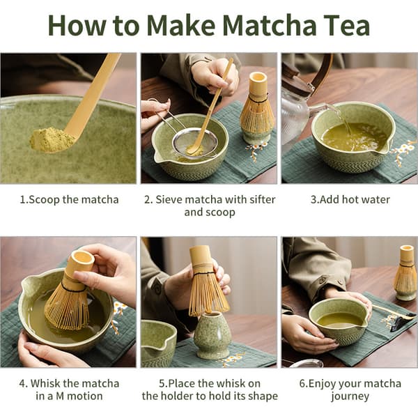 Matcha Whisk Set: SQ Jade Knife Matcha 8-delt rustfritt stål