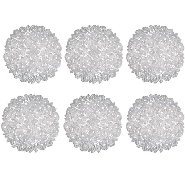 Sæt med 6 Dækkeservietter Elegant Blad Design Silver