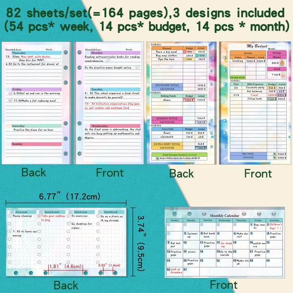 A6 Planner Inserts, Budget Binder Inserts with 7 Pockets, Financial Planner Refill Paper, Expense Tracker Inserts - Gradient