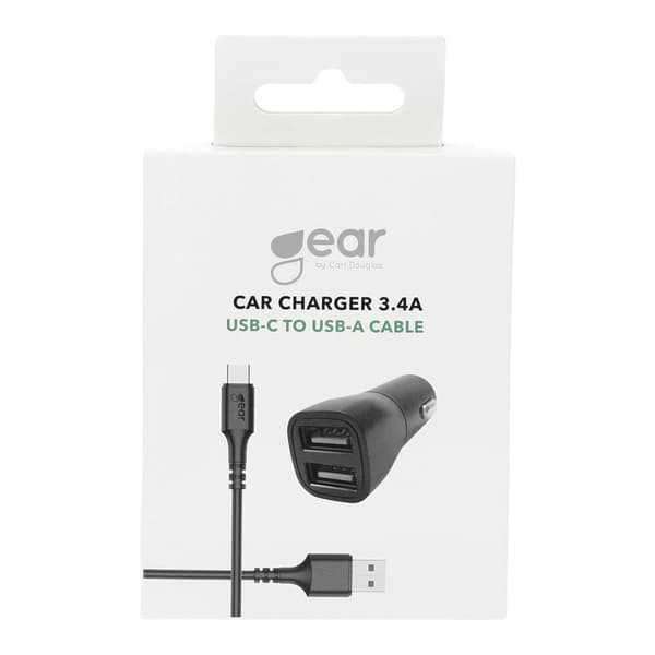 Lader 12-24V 2xUSB 3.4A Svart USB-C 2.0 Kabel 1m
