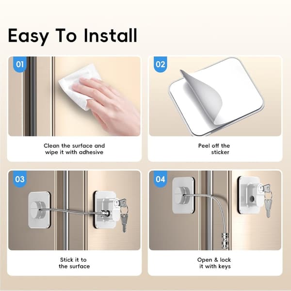 Självhäftande Kylskåpslås 2-Pack - Borrfri Installation, Säkerhet för Hemmet White