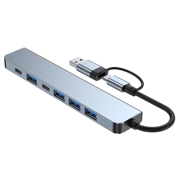 2-i-1 USB-C / USB hub 7 porte USB3.0 til Windows MacOS Grey