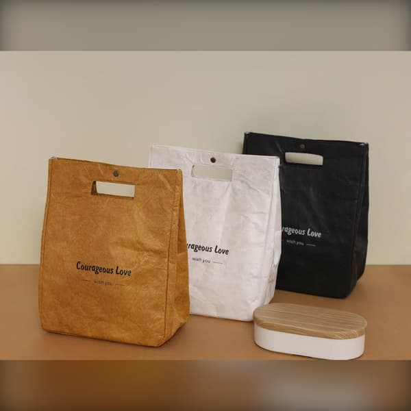 Tyvek isolerad lunchväska - vikbar termoväska med aluminiumfoliefoder, camel 29x23x13cm