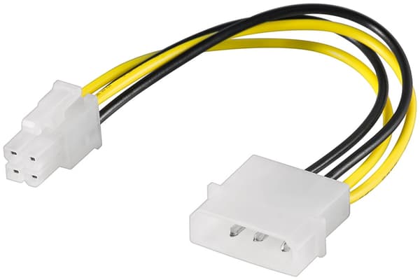Pc-strømkabel/strømadapter, 5,25 hanstik til ATX12 P4, 4 pin
