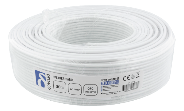 Speaker cable 2x1,5mm2, 50m, OFC pure copper, white