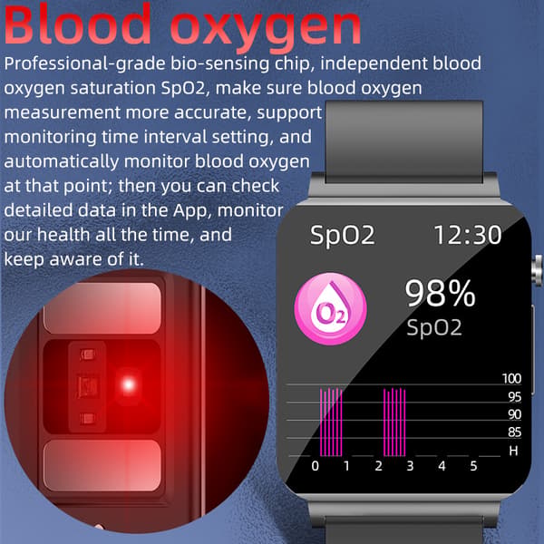 Smartwatch med EKG, puls, blodiltning, søvnmonitor Black