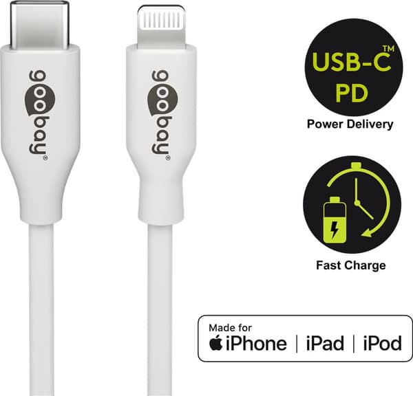 Lightning til USB-C™ opladnings- og synkroniseringskabel, 0,5 m, hvid