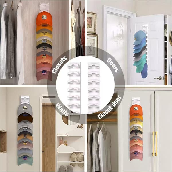 Multi-lags Baseball Cap Vægmonteret Organizer Rack - Nem Installation Hat Opbevaring White