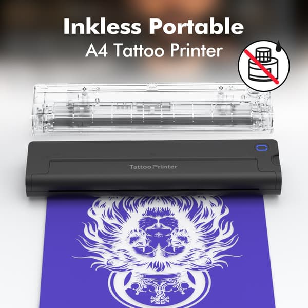 A46 tatoveringsskabelonprinter - Bluetooth bærbar termisk printer, sort, kompatibel med Android, iOS og Windows, understøtter 210mm/216mm papir