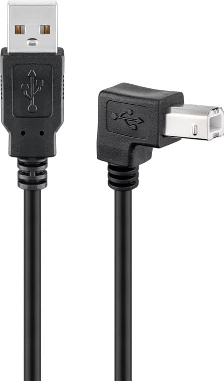 USB-A till USB-B-kabel 90°, 1 m, svart