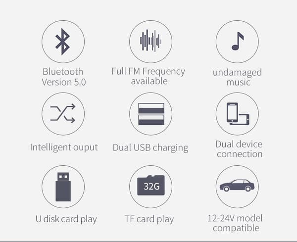 FM-sändare för bilen - Bluetooth-adapter med QC3.0 billaddare