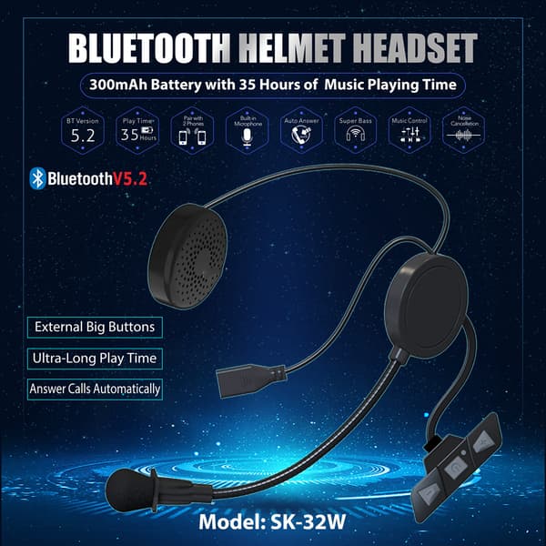 Motorcykelhjälm Headset Bluetooth 5.2 Black