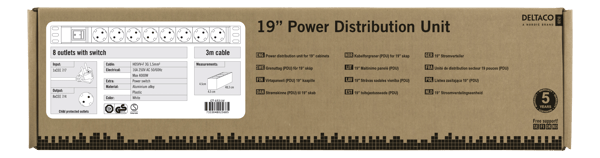 Power strip 8xCEE 7/3 sockets 1xCEE 7/7 connection 19" 1U 3m
