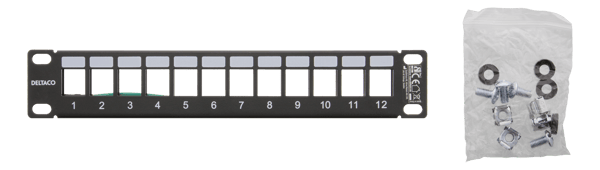 10" Keystone patch panel, 12 ports, 1U, metal, black