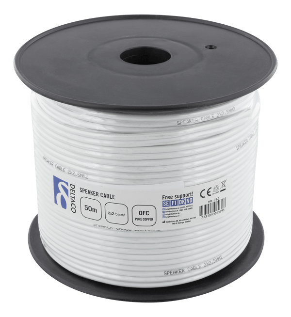 Speaker cable, 2x2.5mm2, open ends,  pure copper, 50m, white