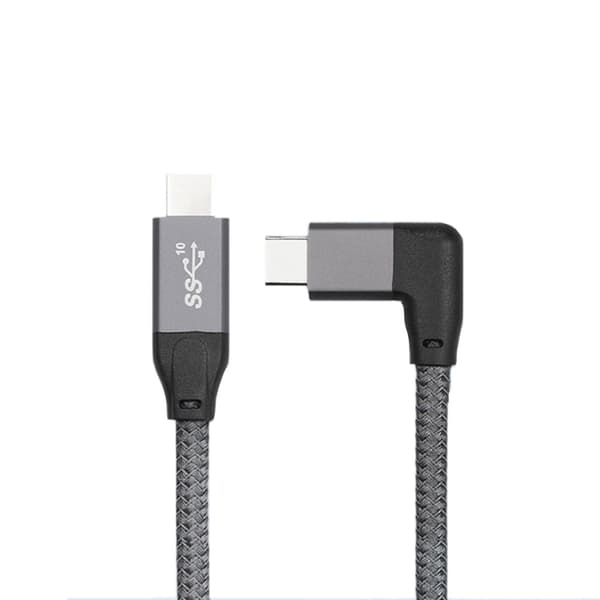 100W USB-C til USB-C kabel med 20Gbps dataoverførsel og 4K video - Grå, vinklet design 1.5m