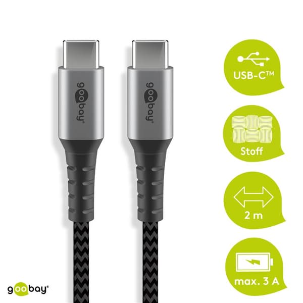 USB-C™ til USB-C™ tekstilkabel med metalstik 2 m