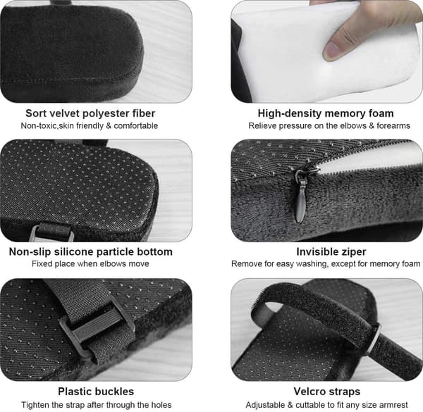 Vadderade armstöd / Armstödskuddar till stolar Black