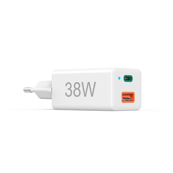 Mini-oplader USB-C + USB-A Qualcomm 3.0 38W Hvid