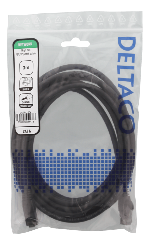 U/UTP High Flex Cat6, patch cable, 3m, TPE, black