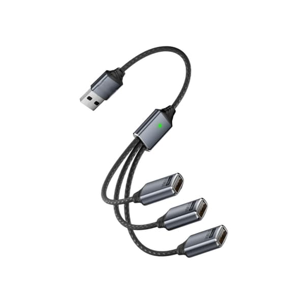 USB 3-i-1 splitkabel - aluminiumlegering flettet USB OTG-adapter til telefon, tablet, computer til opladning og dataoverførsel, grå