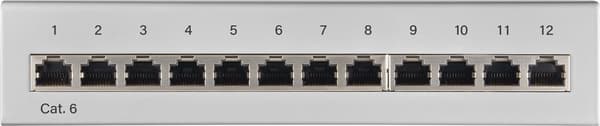 CAT 6 mini-/stasjonær patchpanel, 12 porter (1 HE)