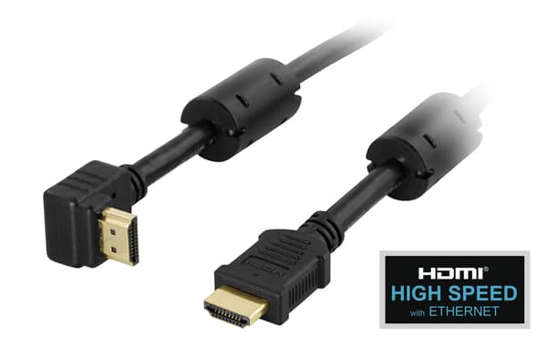Angled HDMI cable, Premium High Speed HDMI, 1.5m, black