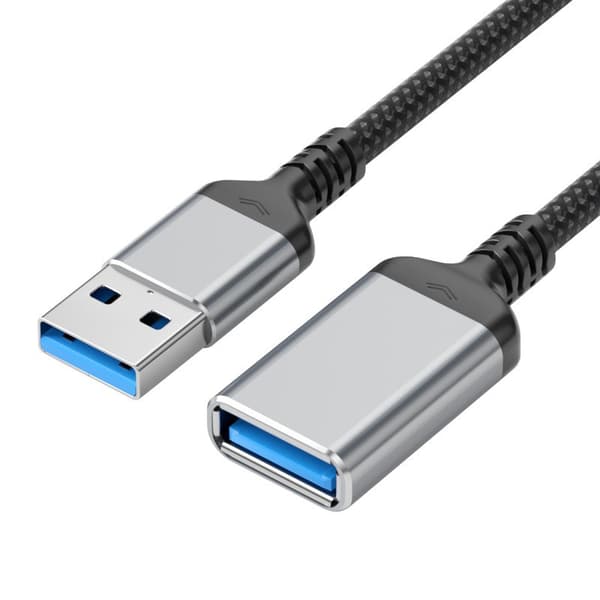 USB 3.0 Förlängningskabel Hane till Hona - Grå Nylonflätad Datakabel, 1/2 Meter 1 m