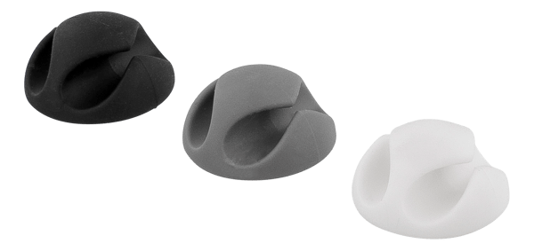 Self adhesive cable holder in rubber 6pack black/white/grey