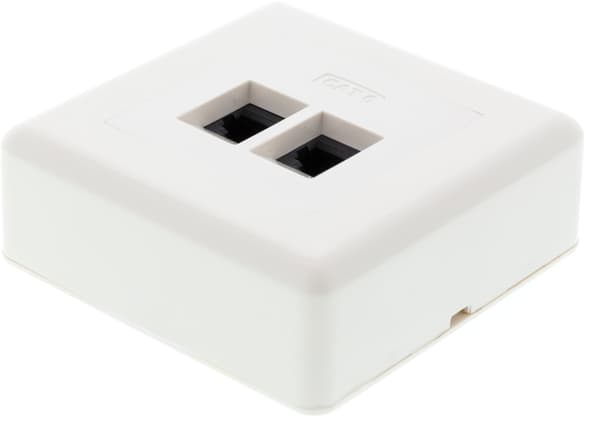 Wall socket, surface-mounted UTP, 2xRJ45, Cat6, white
