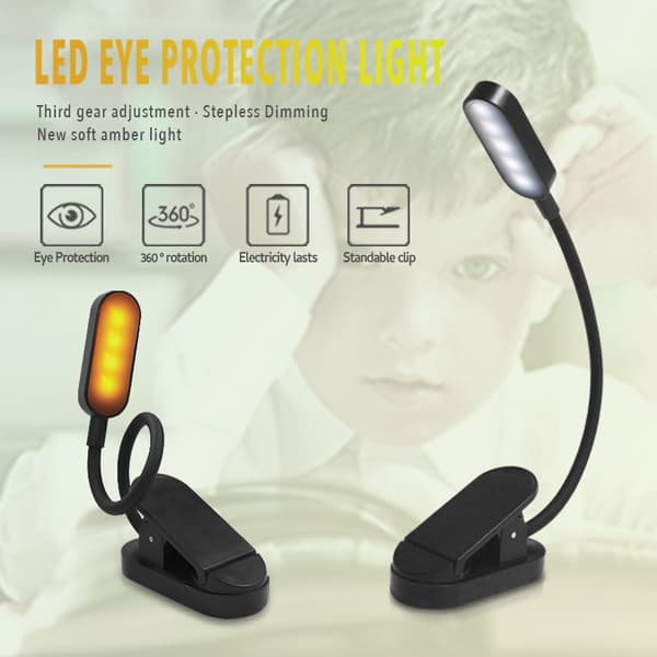 Sort boglampe - LED Clip-on læselampe til studerende Black