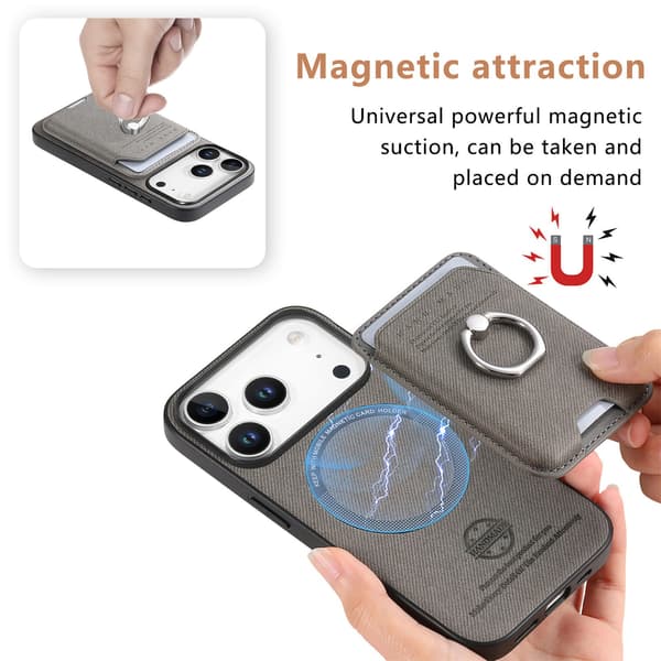 Grått PU-Lær Magnetisk Kortholder Deksel Kompatibelt med iPhone 17 Pro Max
