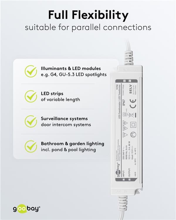 LED-transformer 12 V (DC) (DC), 60 W, IP67