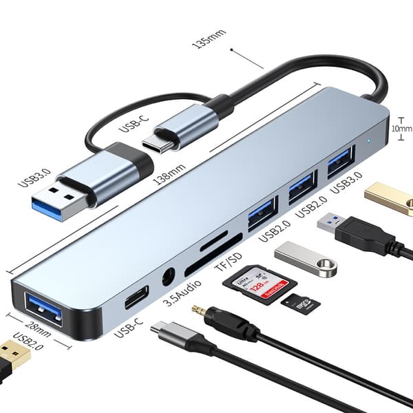 8-i-1 Typ-C-hubbadapter för bärbara datorer - Modell 2218TU