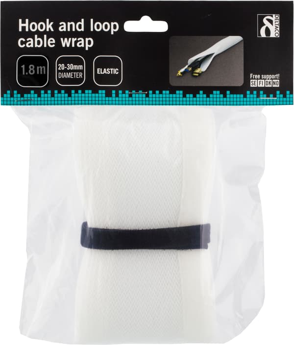 Nylon cable wrap, hook and loop fastener, 1.8m, white