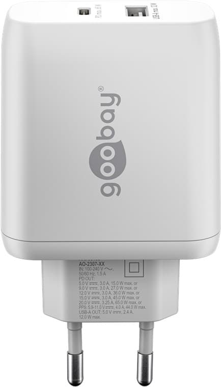 USB-C™ PD GaN dubbel snabbladdare (65 W) vit