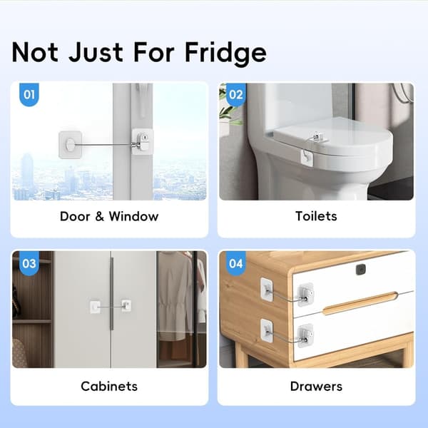 Självhäftande Kylskåpslås 2-Pack - Borrfri Installation, Säkerhet för Hemmet White