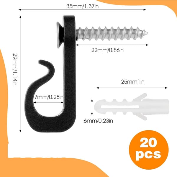 Ljuskrokar med Skruvar, 20-pack Black