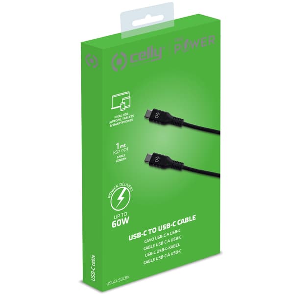 USB-C til USB-C-kabel 60W 2m svart