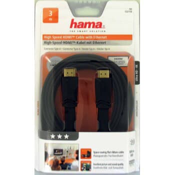 HDMI kabel ethernet 3m svart flat TL
